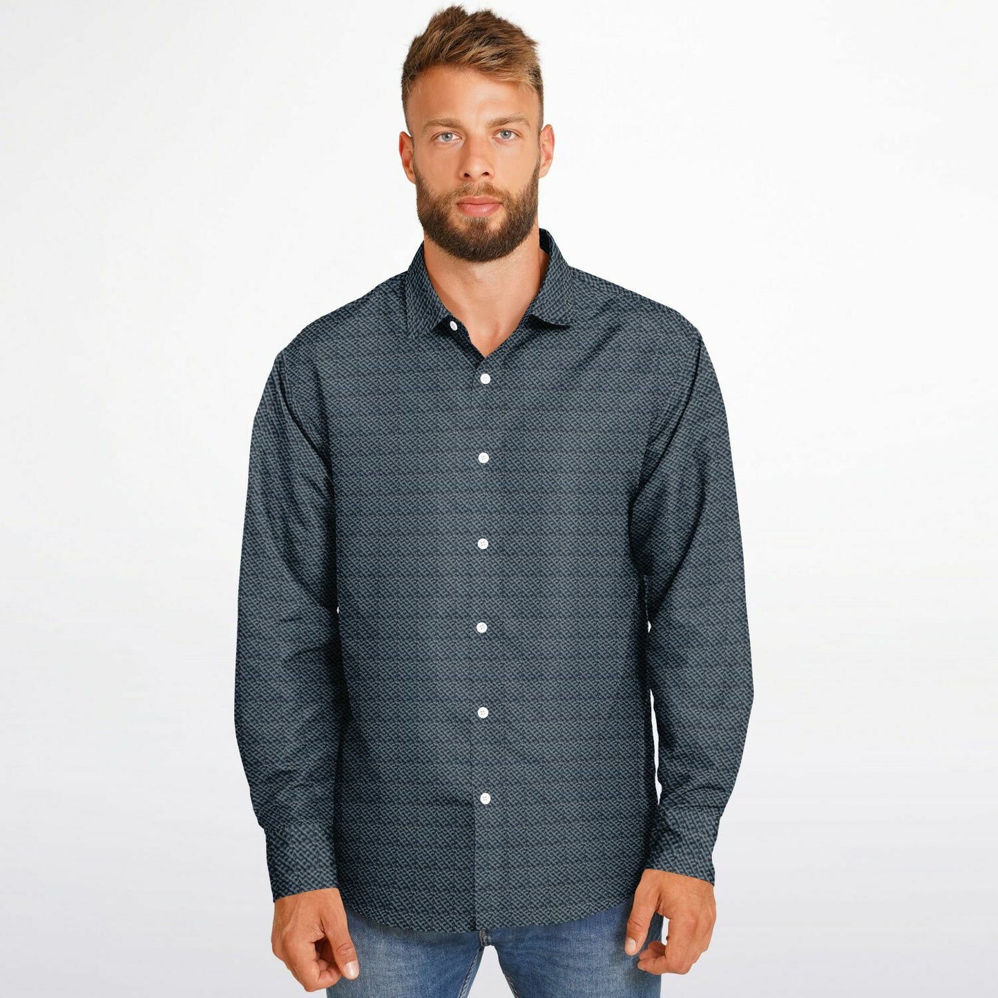 Long Sleeve Button Down Shirt `Navy Blue Classic`