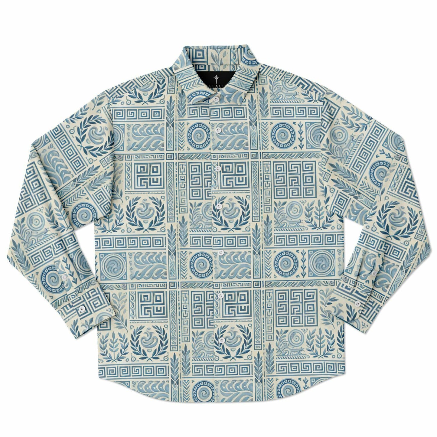 Long Sleeve Button Down Shirt `Greek Art`