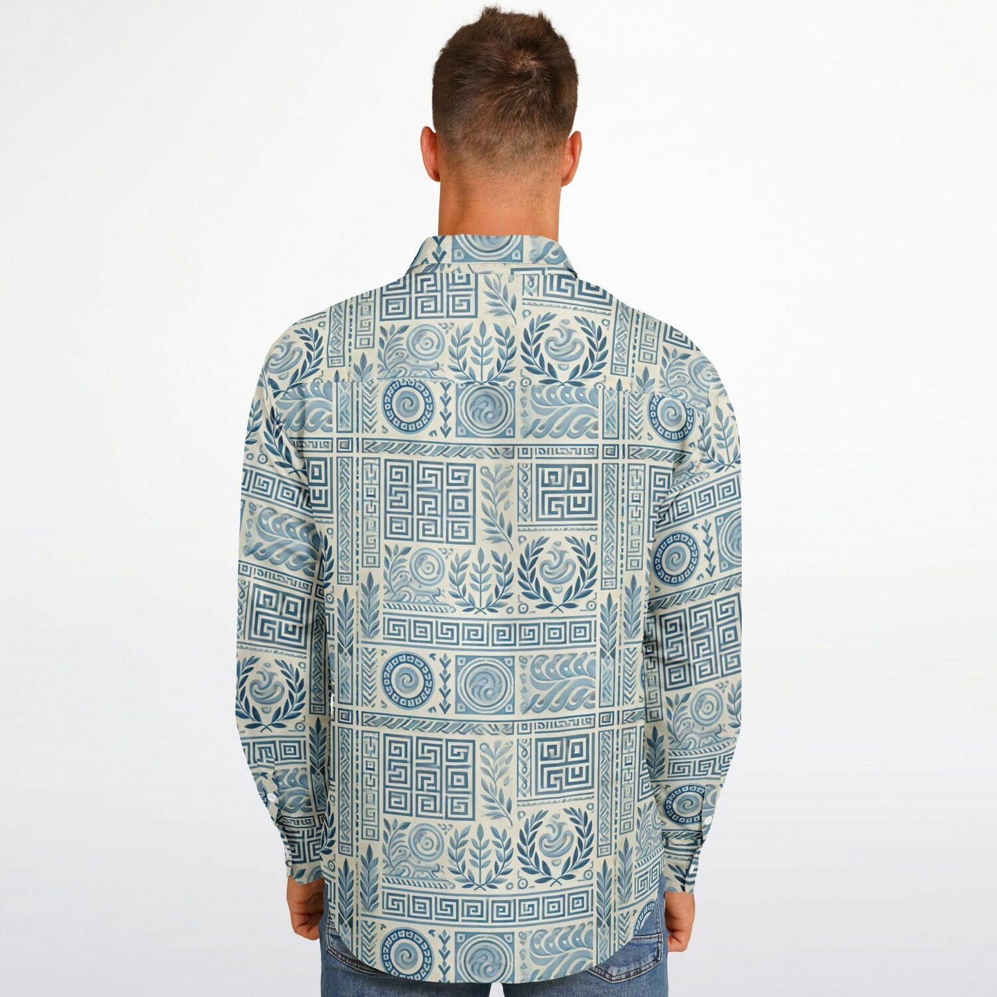 Long Sleeve Button Down Shirt `Greek Art`