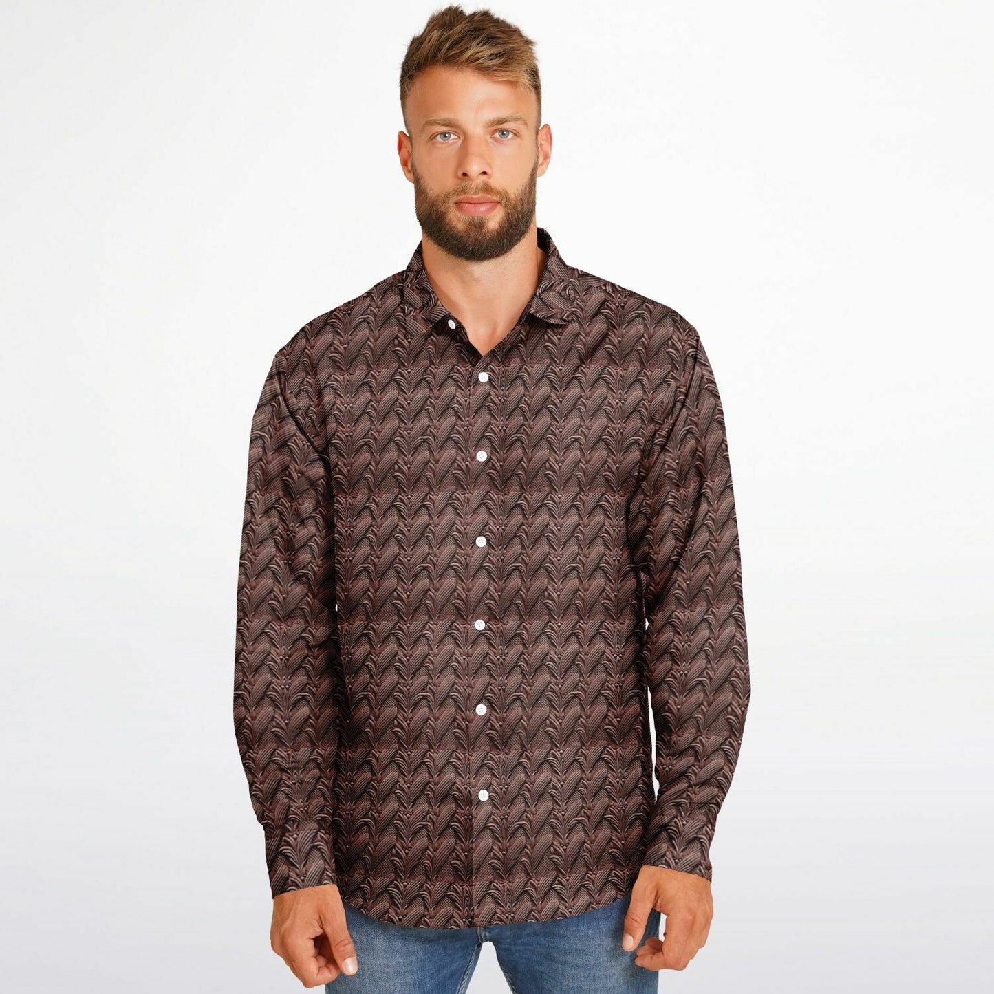 Long Sleeve Button Down Shirt `Maroon Classic`